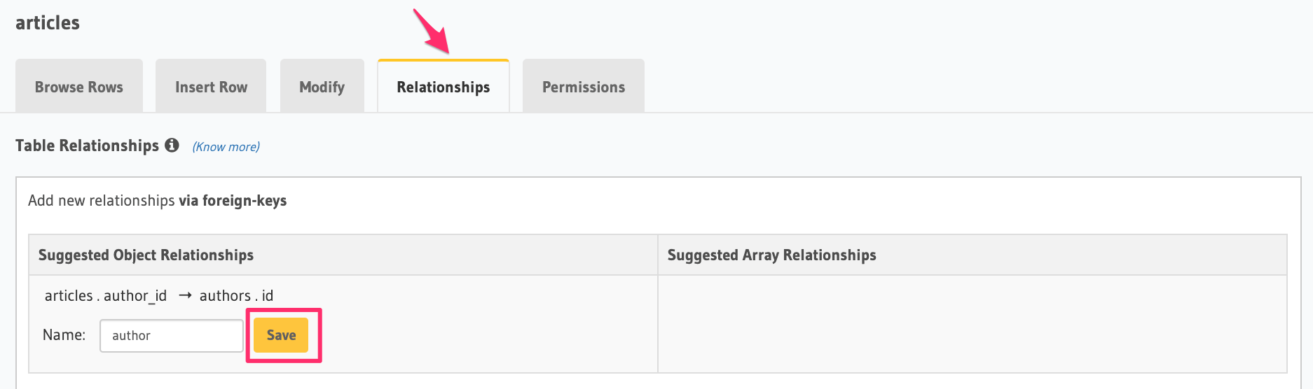 Create an object relationship