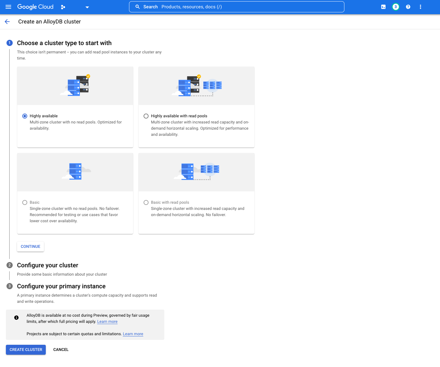 AlloyDB choose cluster