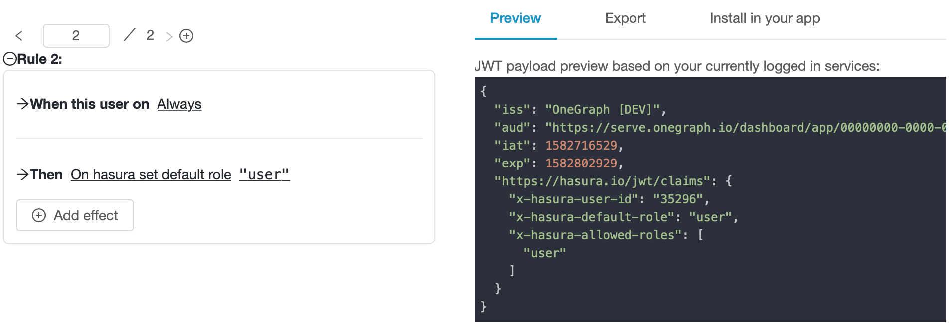 Set an AuthGuardian JWT with default role