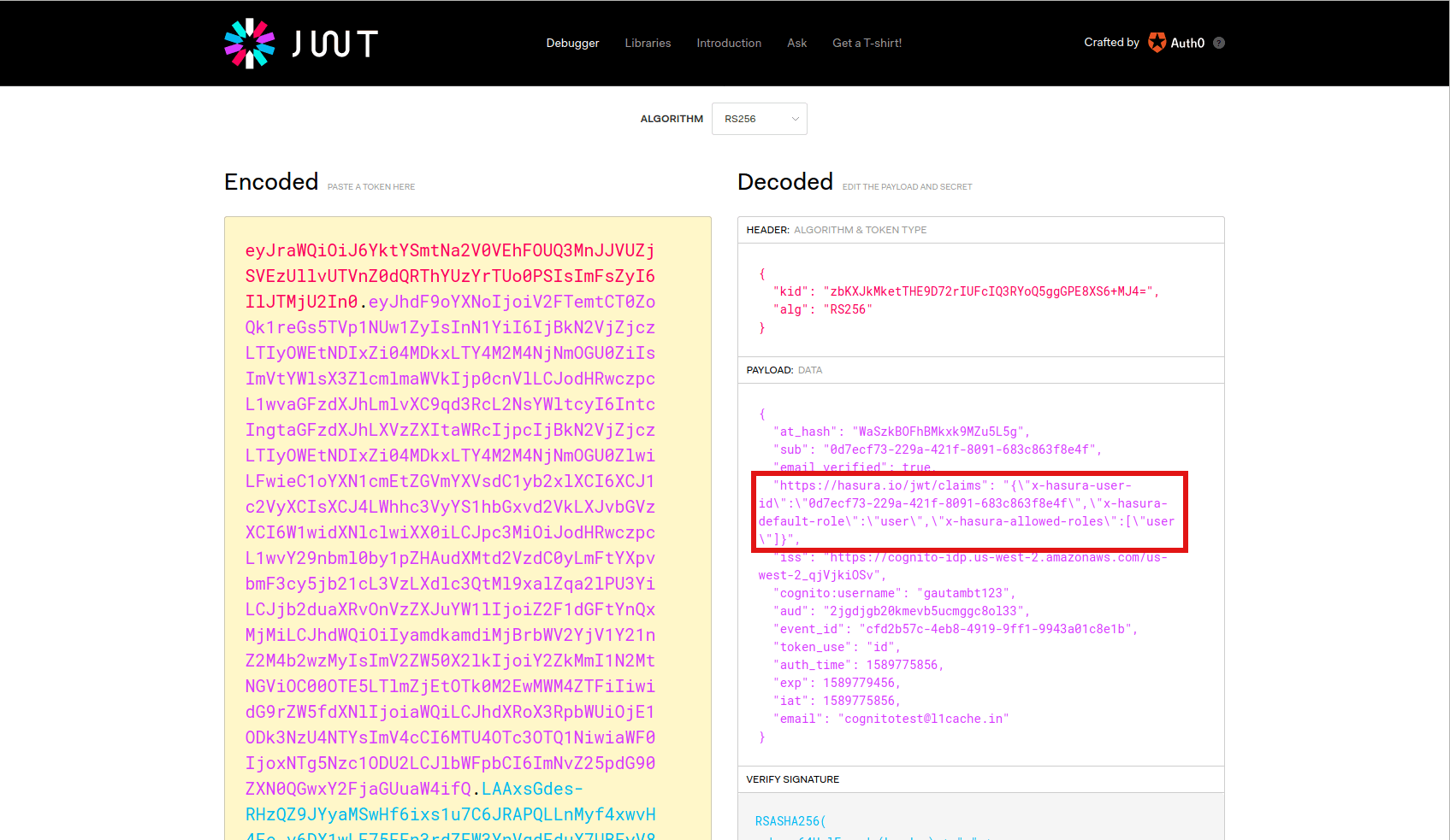 JWT debug on jwt.io