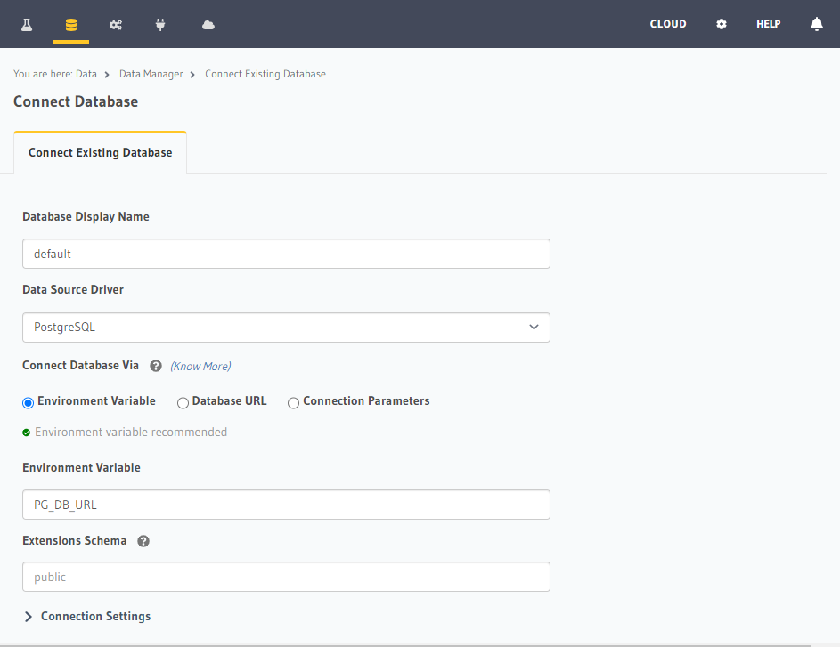 Connect default database