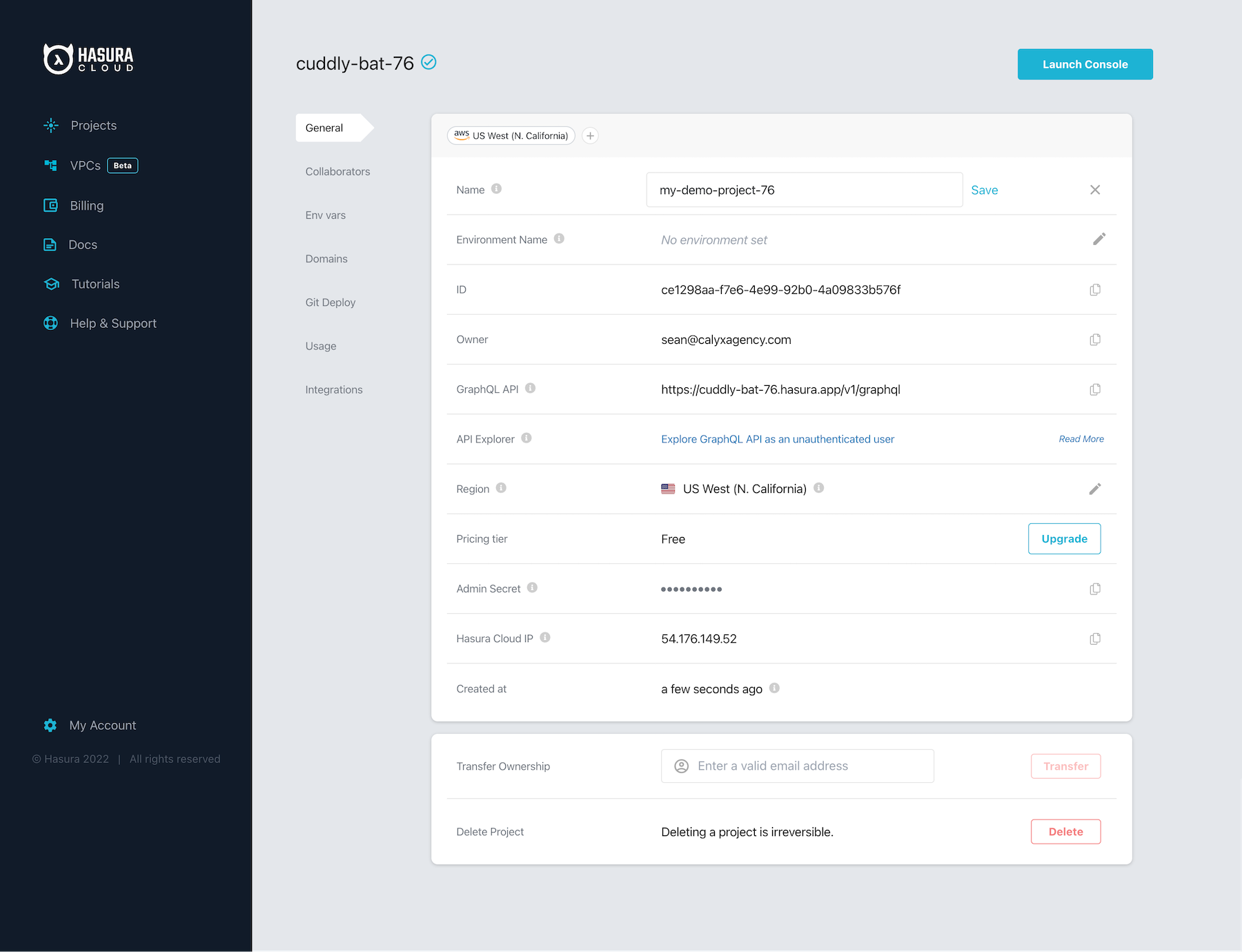 database setup with new database