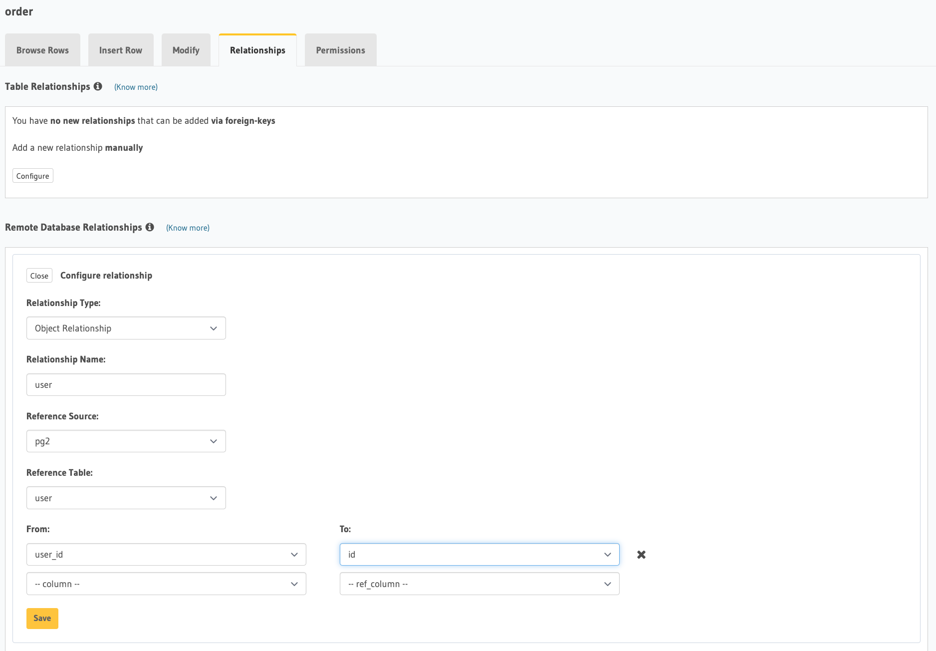 Create remote database relationships