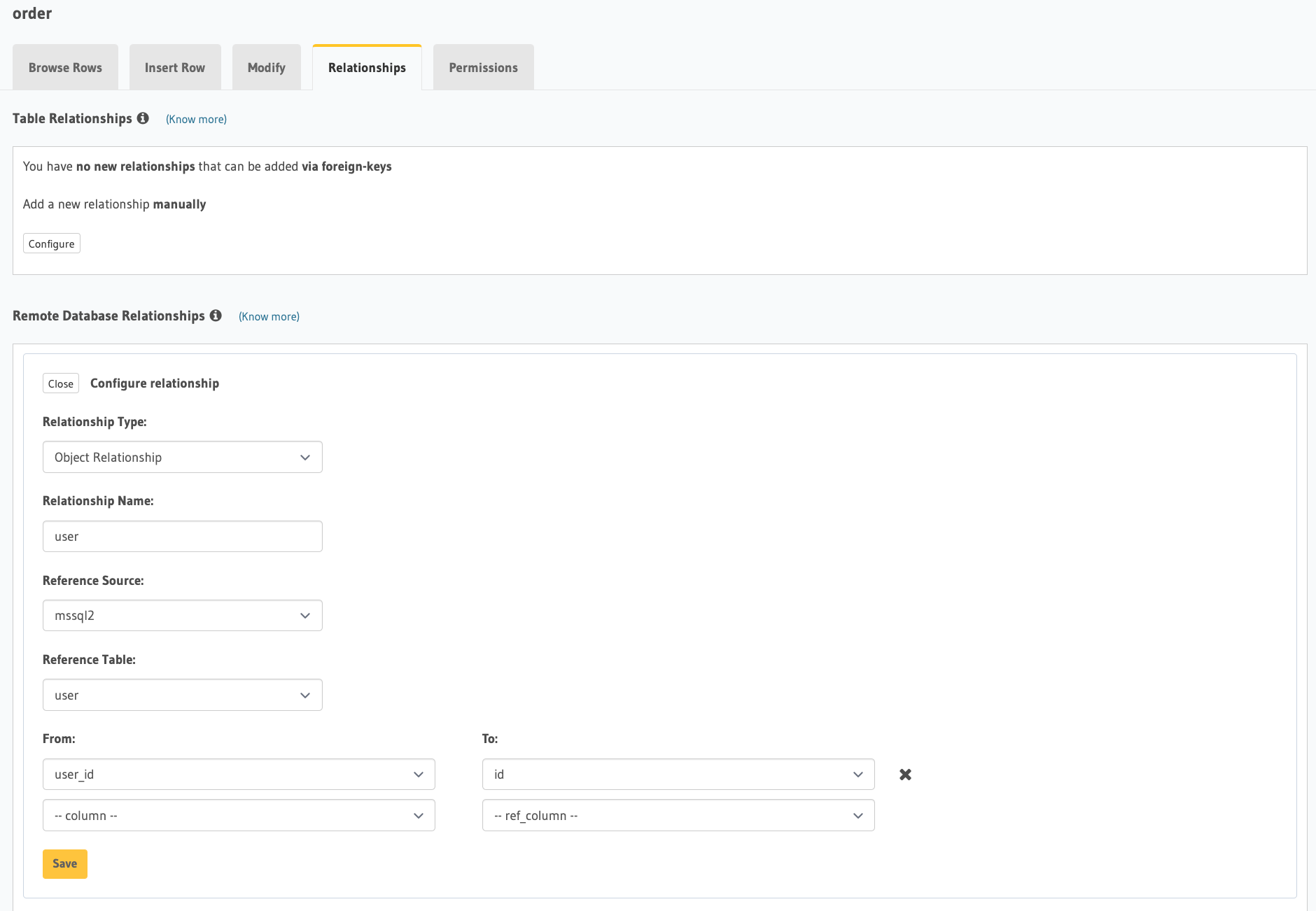 Create remote database relationships