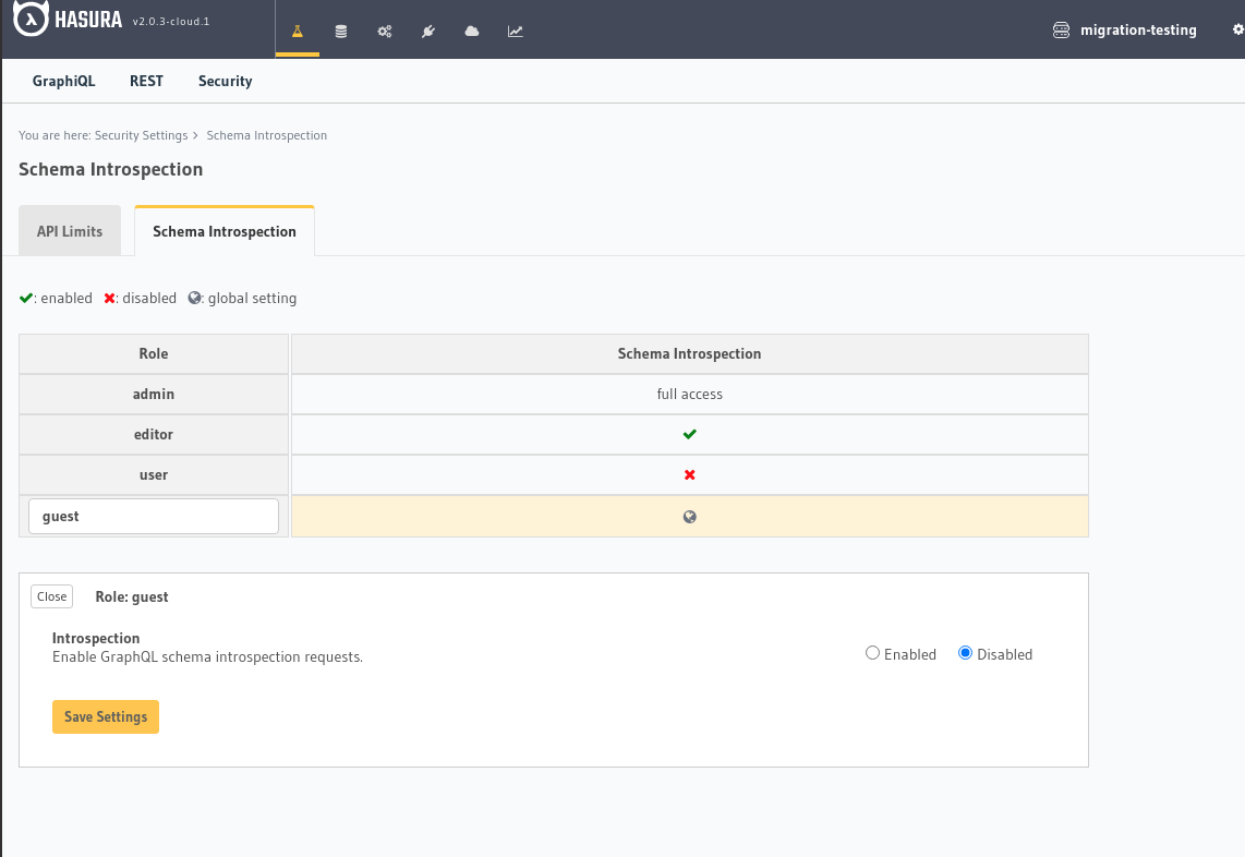 Hasura Cloud Console Schema Introspection tab