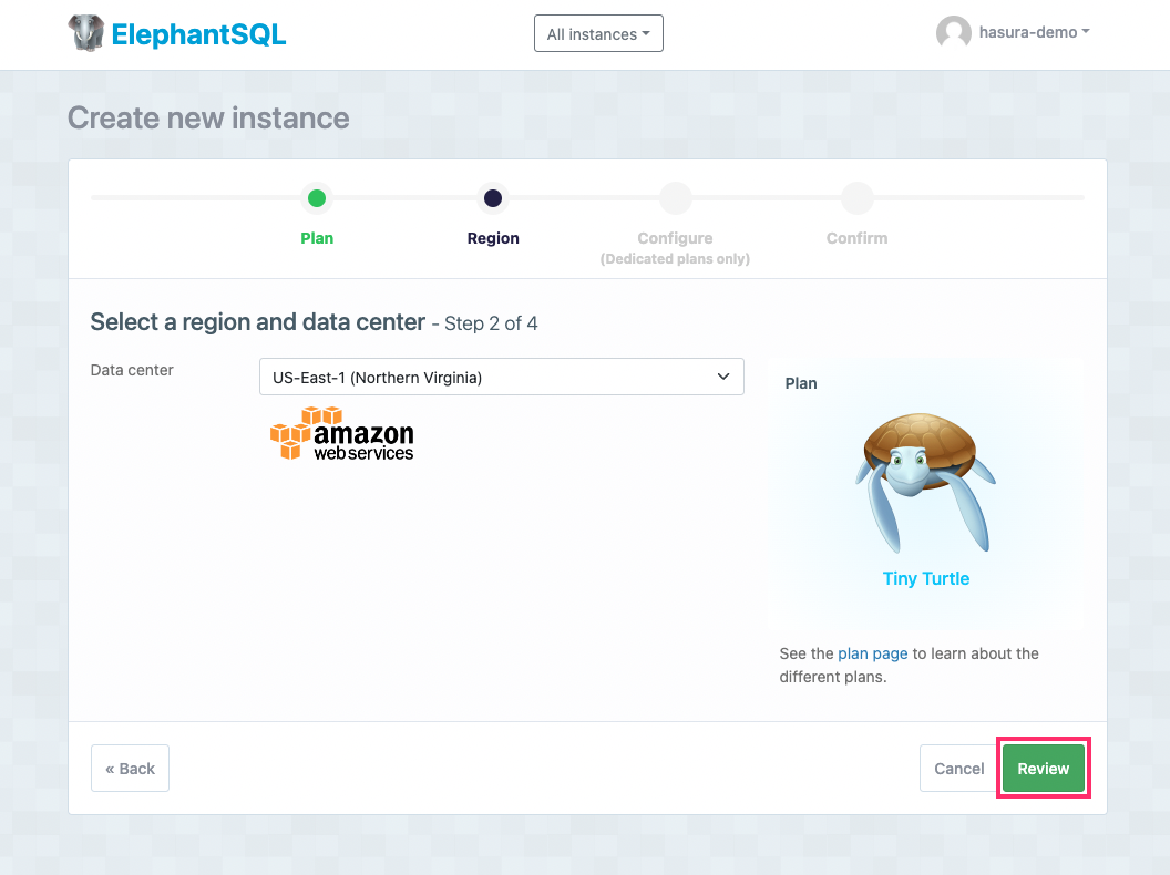 Choose region for Elephant instance