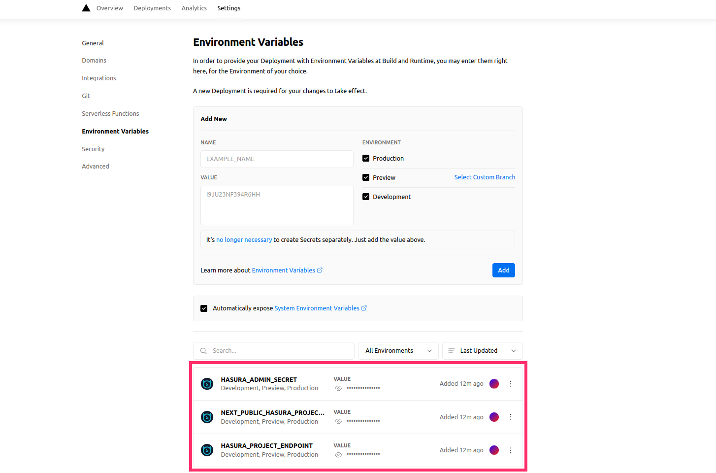 Environment variables