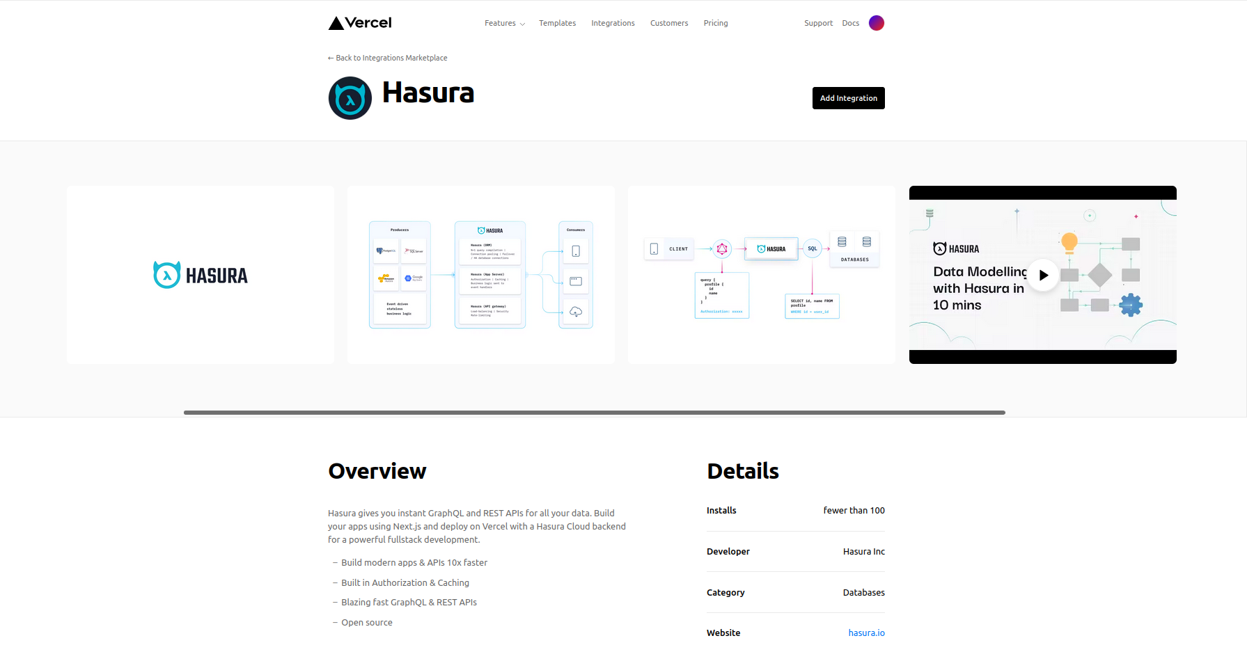 Hasura Official Integration page