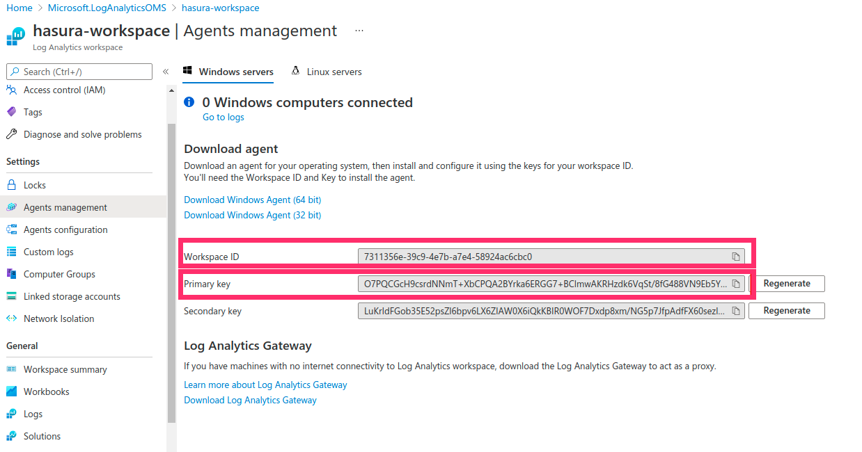 Log Analytics workspace config parameters