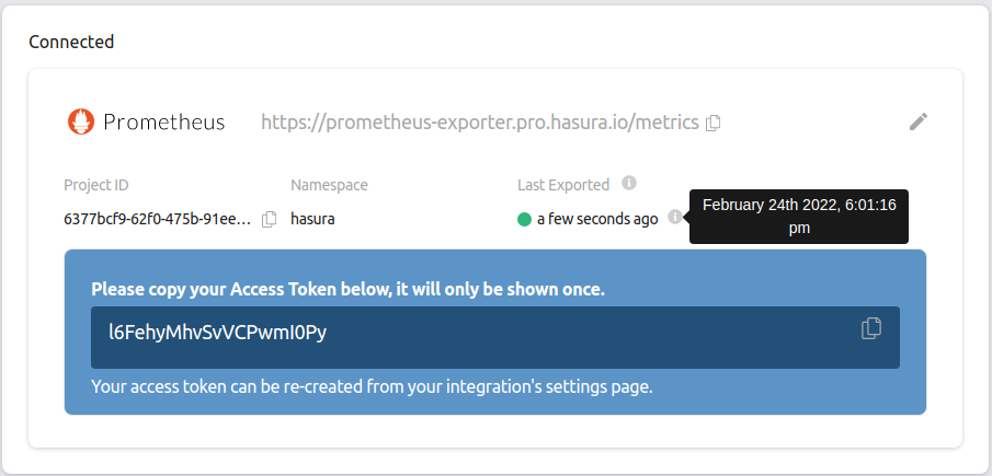 Prometheus Integration successfully configured