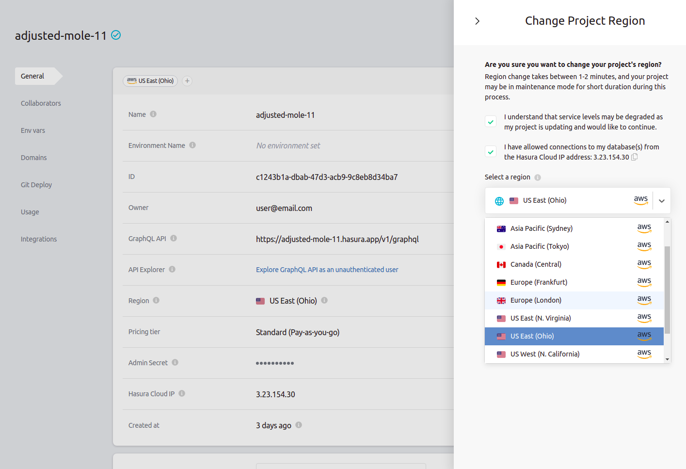 change region confirmation