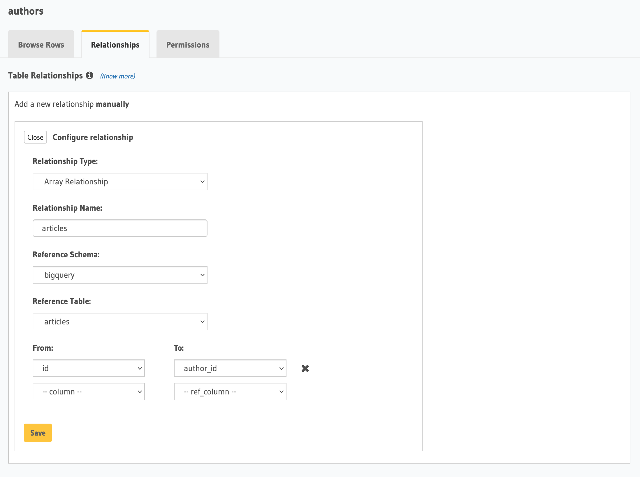 Add an array relationship