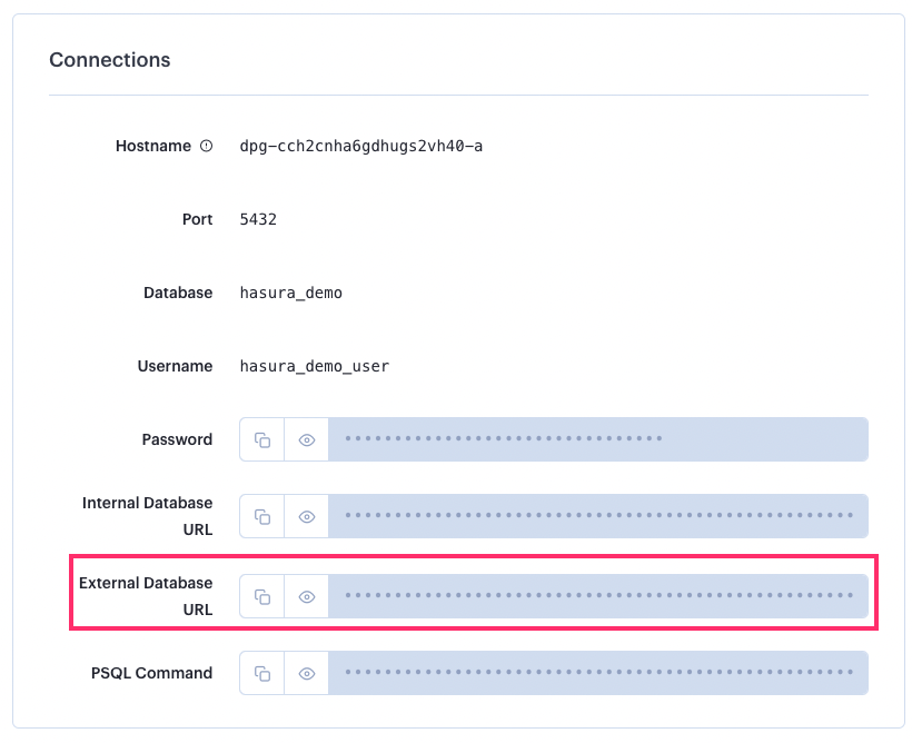 Grab the PG db connection string