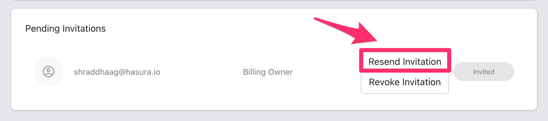 Resend billing owner invitation