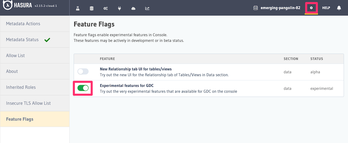 Turning on experimental features.