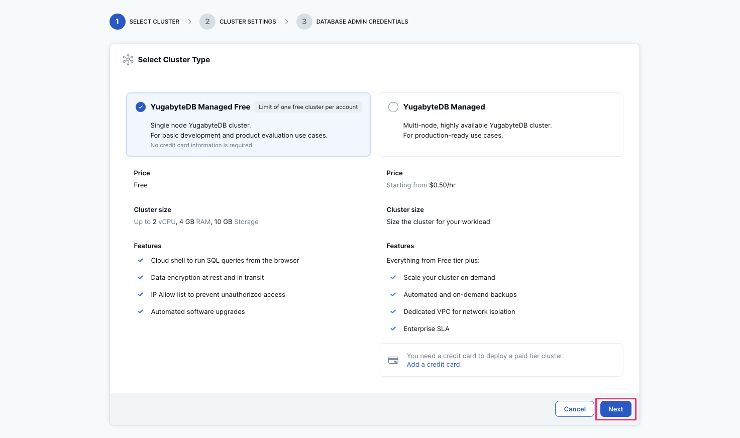 Managed Free cluster on Yugabyte